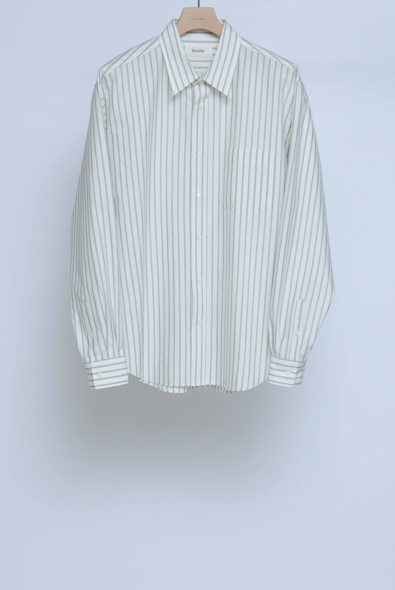Cotton silk shirt white fine stripe