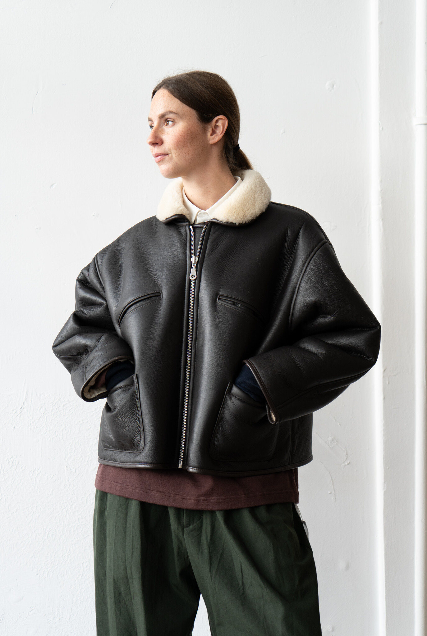 Flying Jacket Leather Back Chocolate Seal