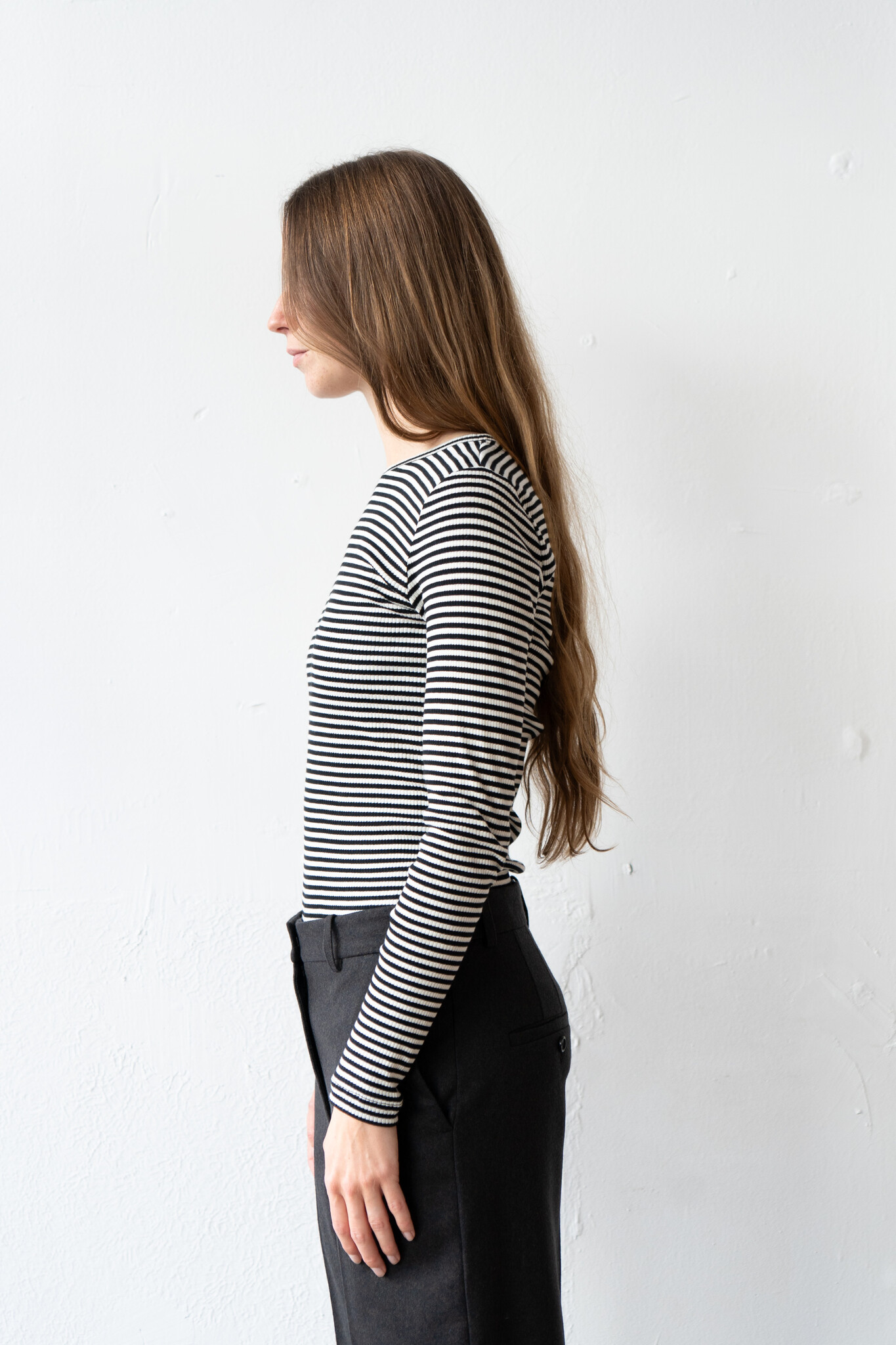 Cashcot rond longsleeve stripes ecru / black