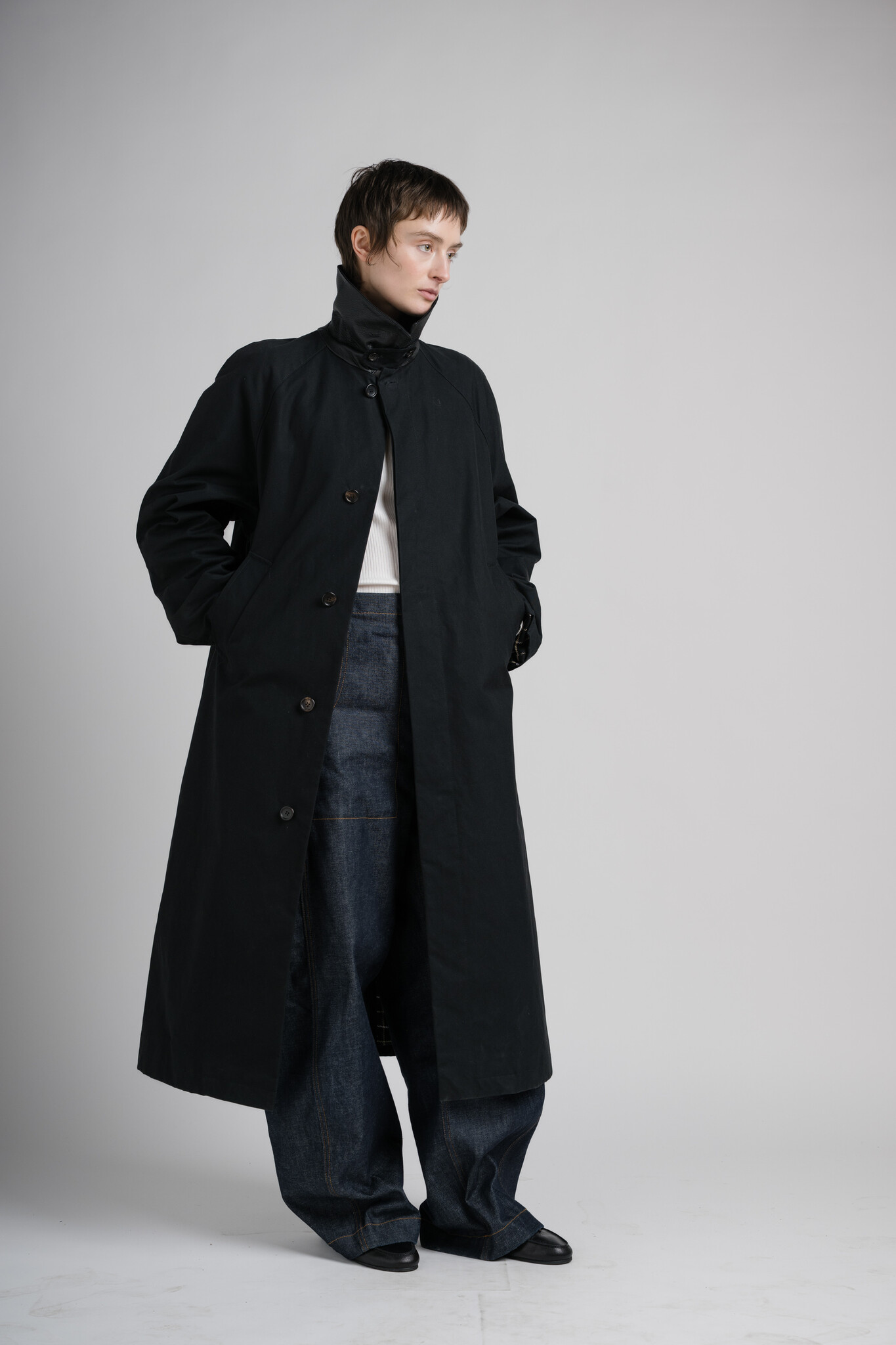 Josseline Long Waxed Coat Off-Black