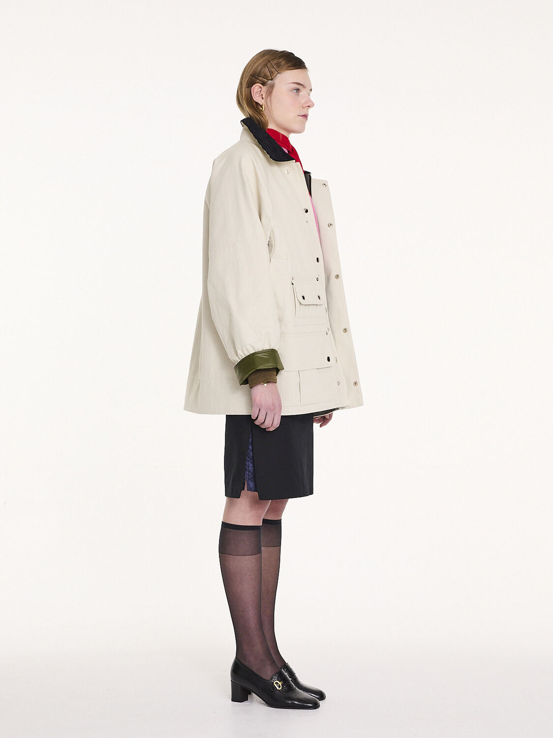 Rene bonded cotton utility jacket ECRU/BLACK