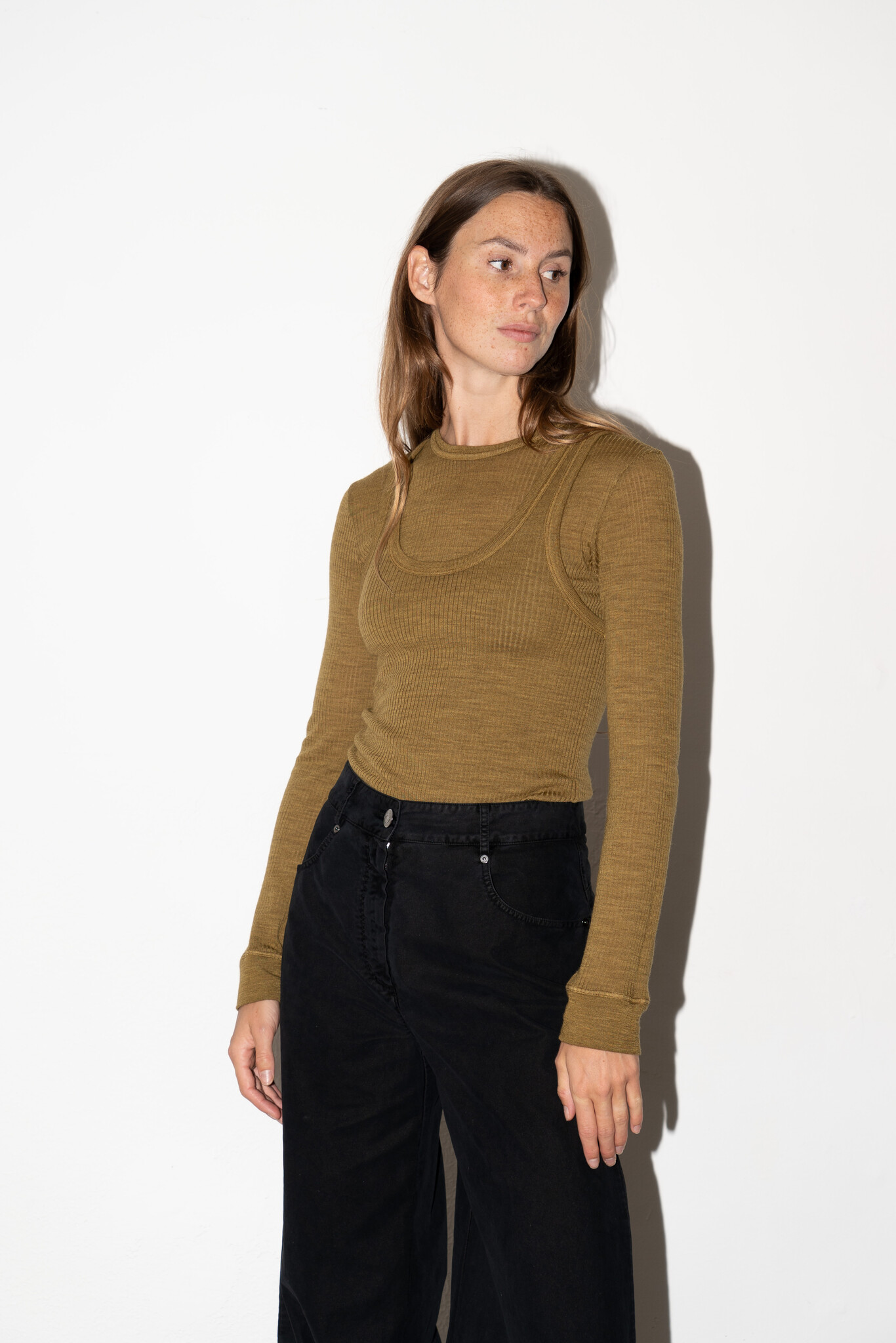 Wool Ribbed American Tank Top Khaki