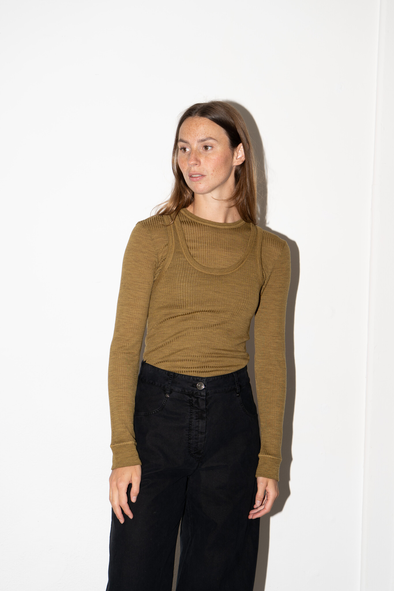 Wool Ribbed American Tank Top Khaki