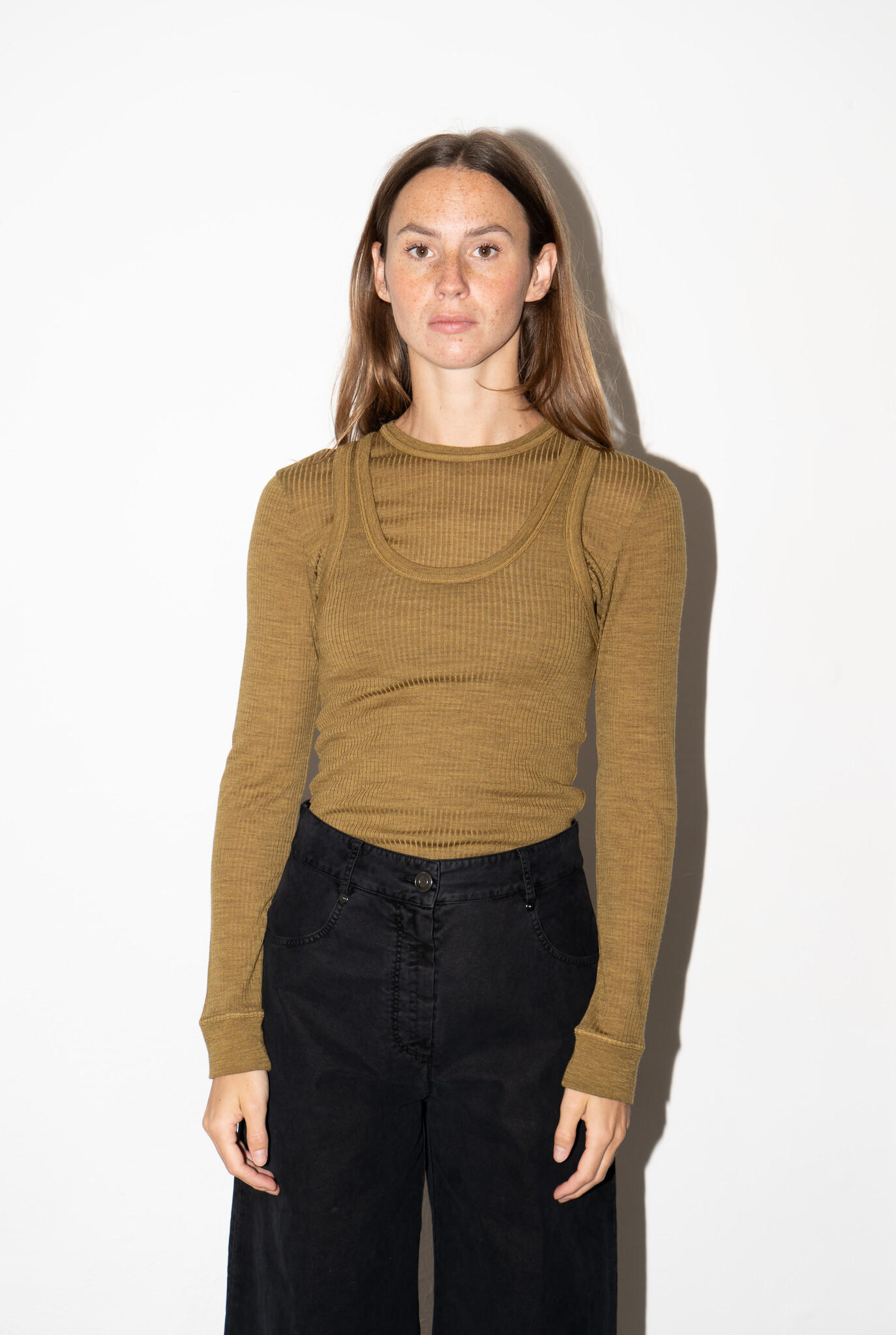 Wool Ribbed American Tank Top Khaki