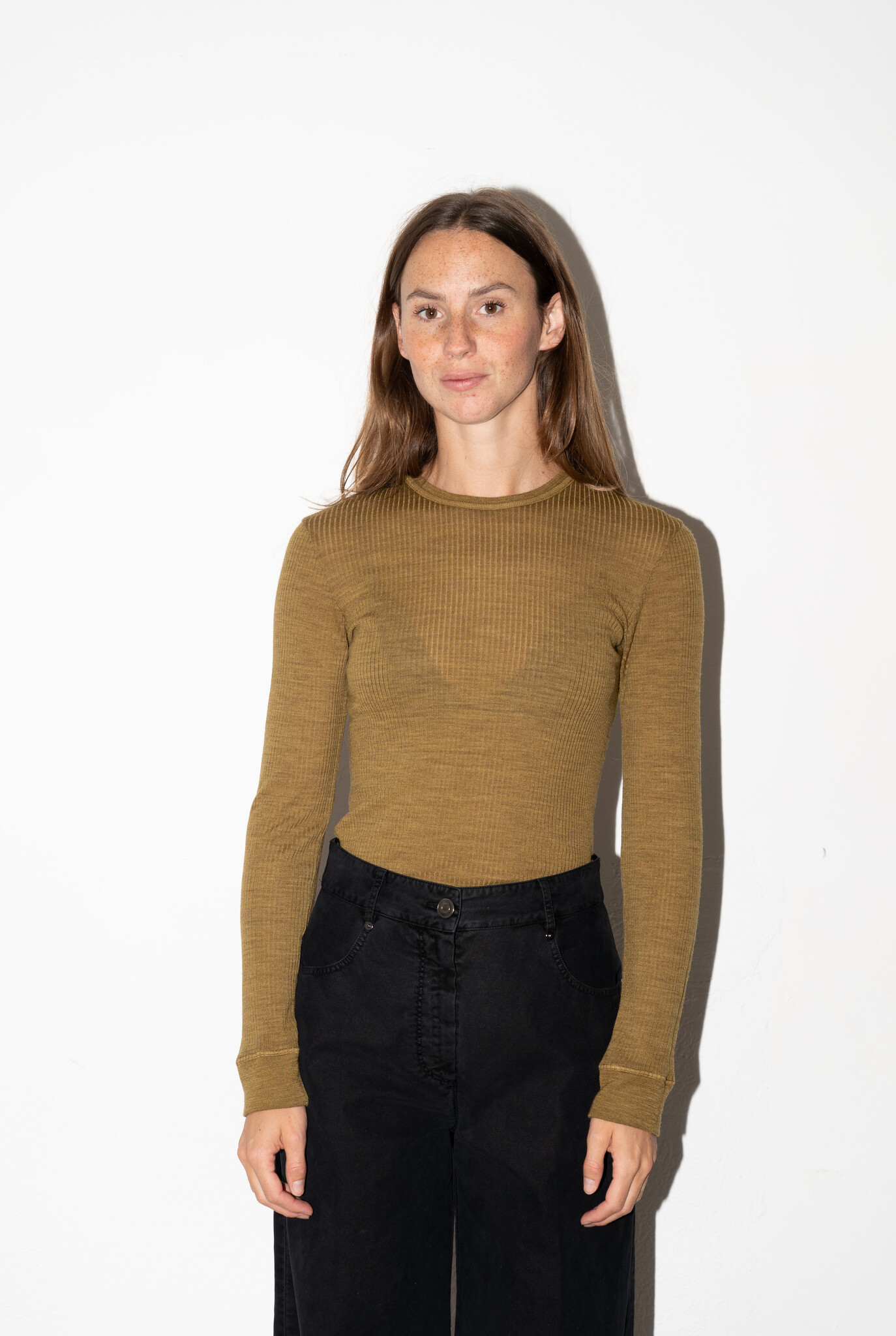 Wool Ribbed Roundneck t-shirt Khaki