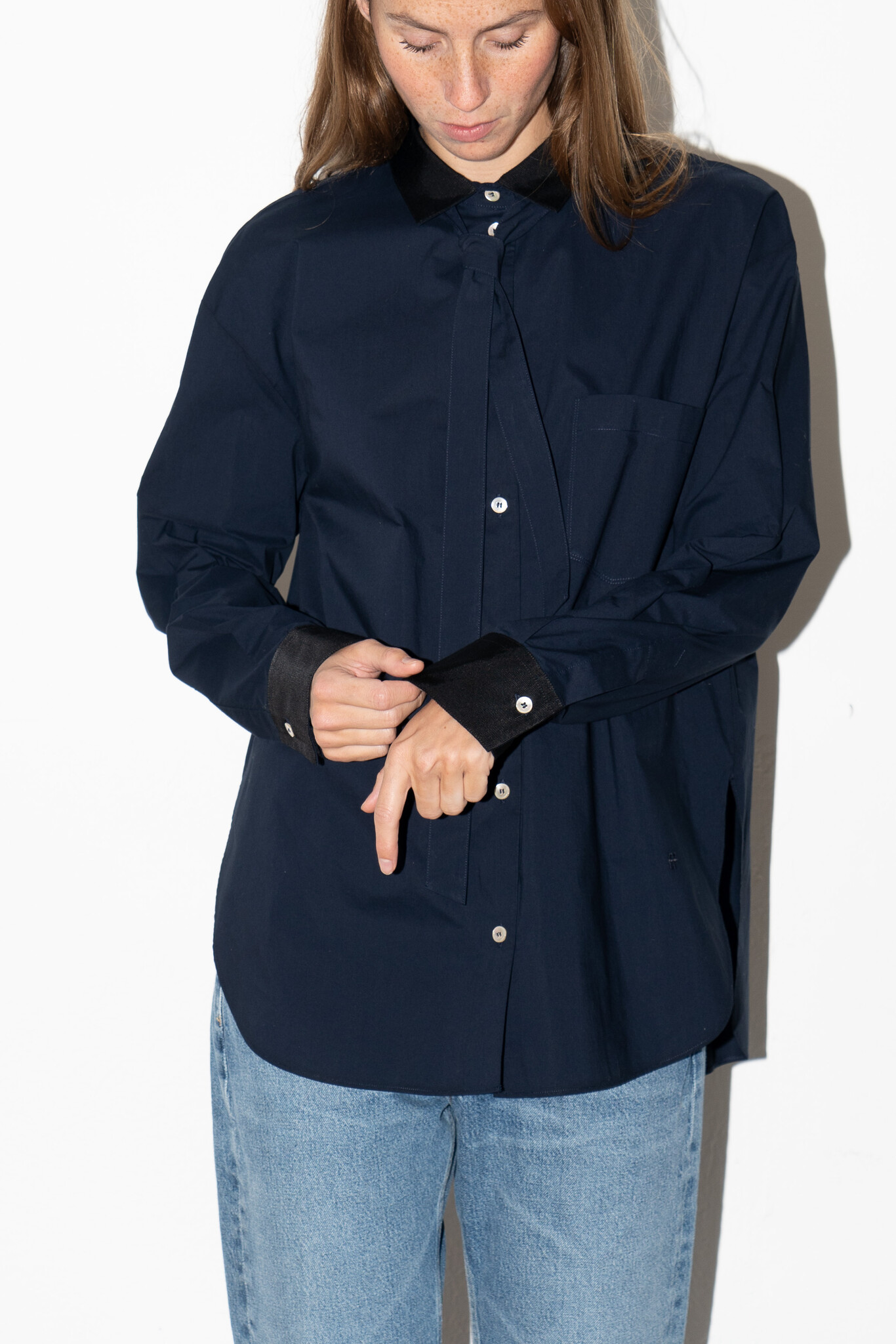BCI Cotton oversized shirt canned tape details notte