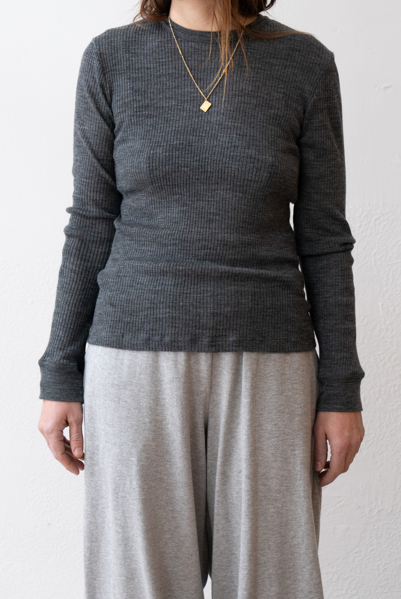 Wool Ribbed Roundneck t-shirt Grey Melee