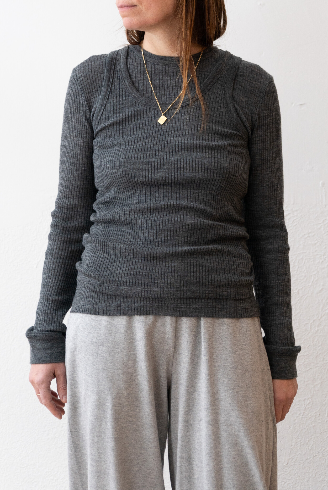 Wool Ribbed American Tank Top Grey Melee