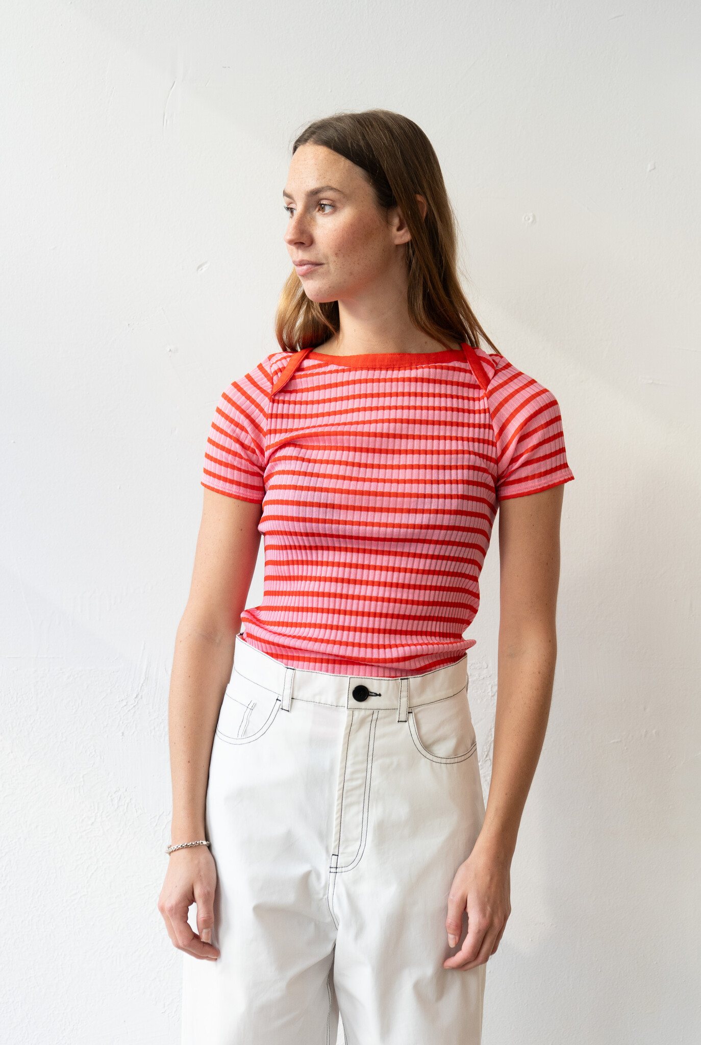 Jaja Striped Top Light Pink Red