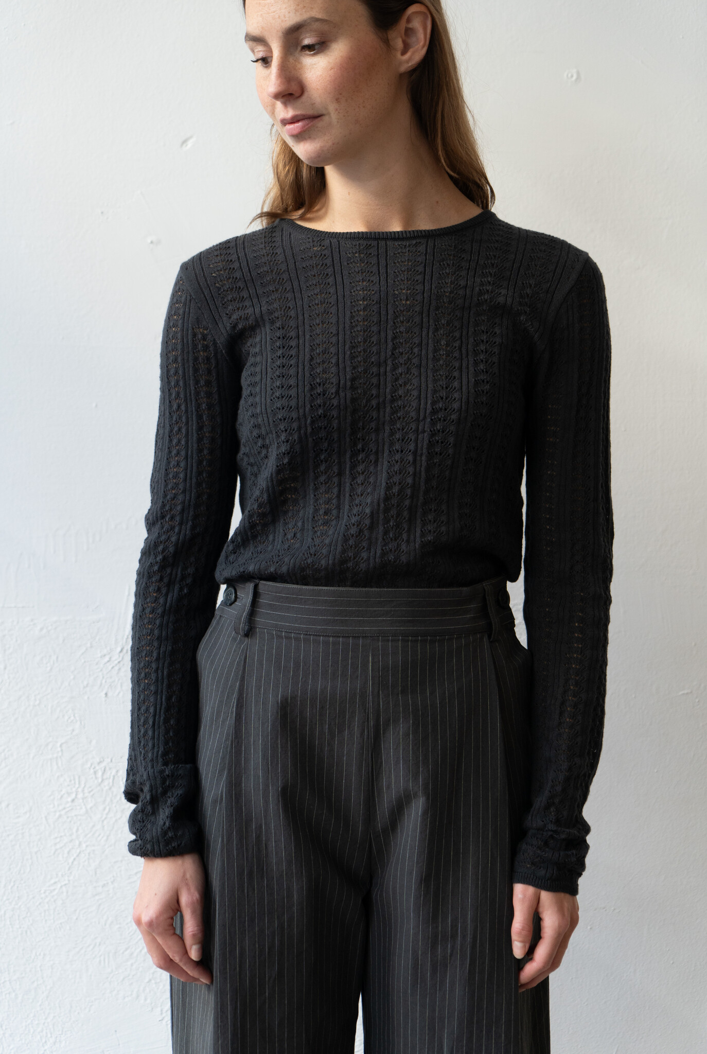 Pointelle LS Womens Tshirt Onyx