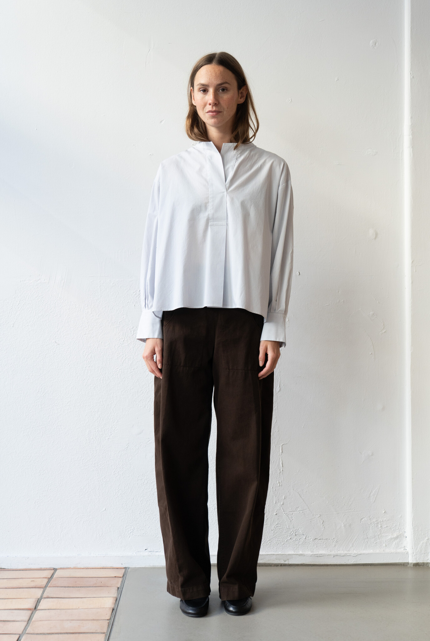 Poplin Fine Stripe Shirt Blue White