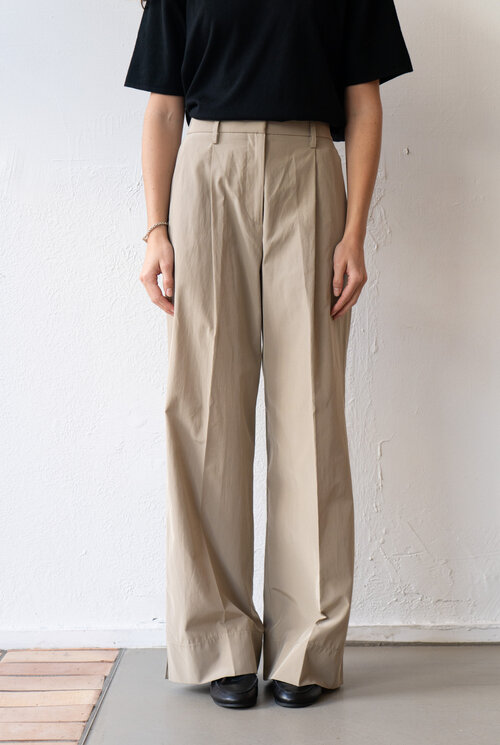 Chic Taffetas High Waist Straight Pants Sand