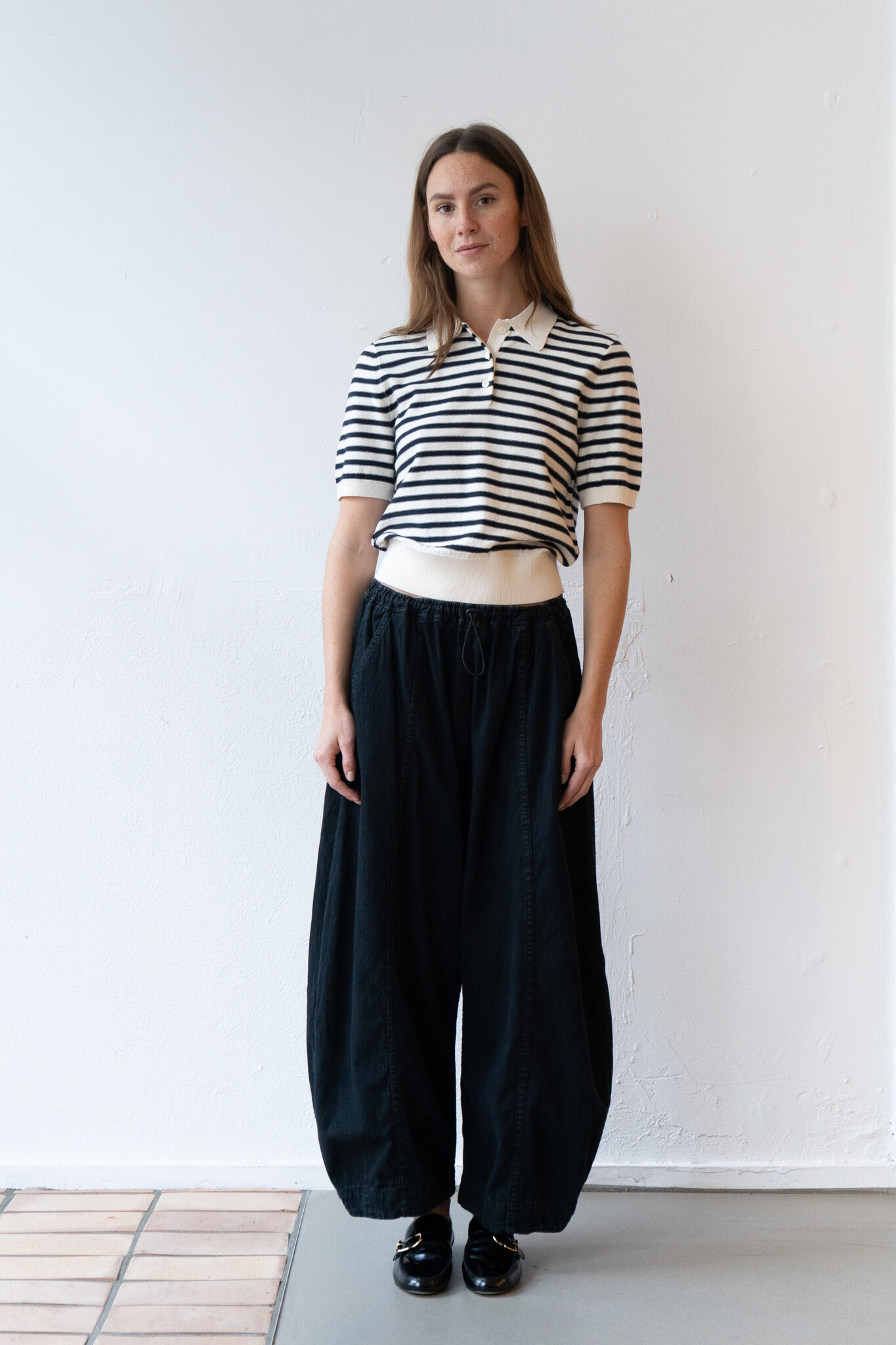 Polo Shortsleeve Ecru Dark Navy Stripes