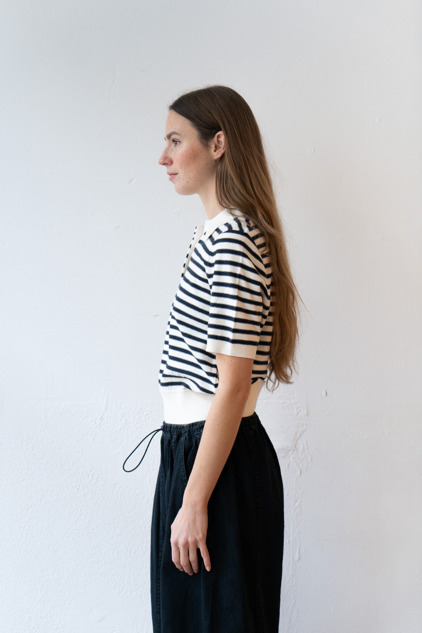 Polo Shortsleeve Ecru Dark Navy Stripes