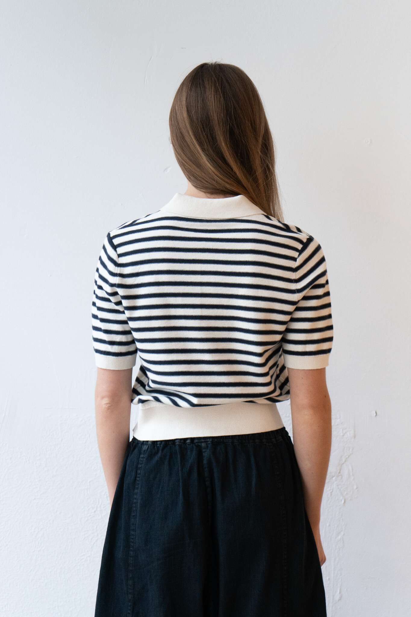 Polo Shortsleeve Ecru Dark Navy Stripes