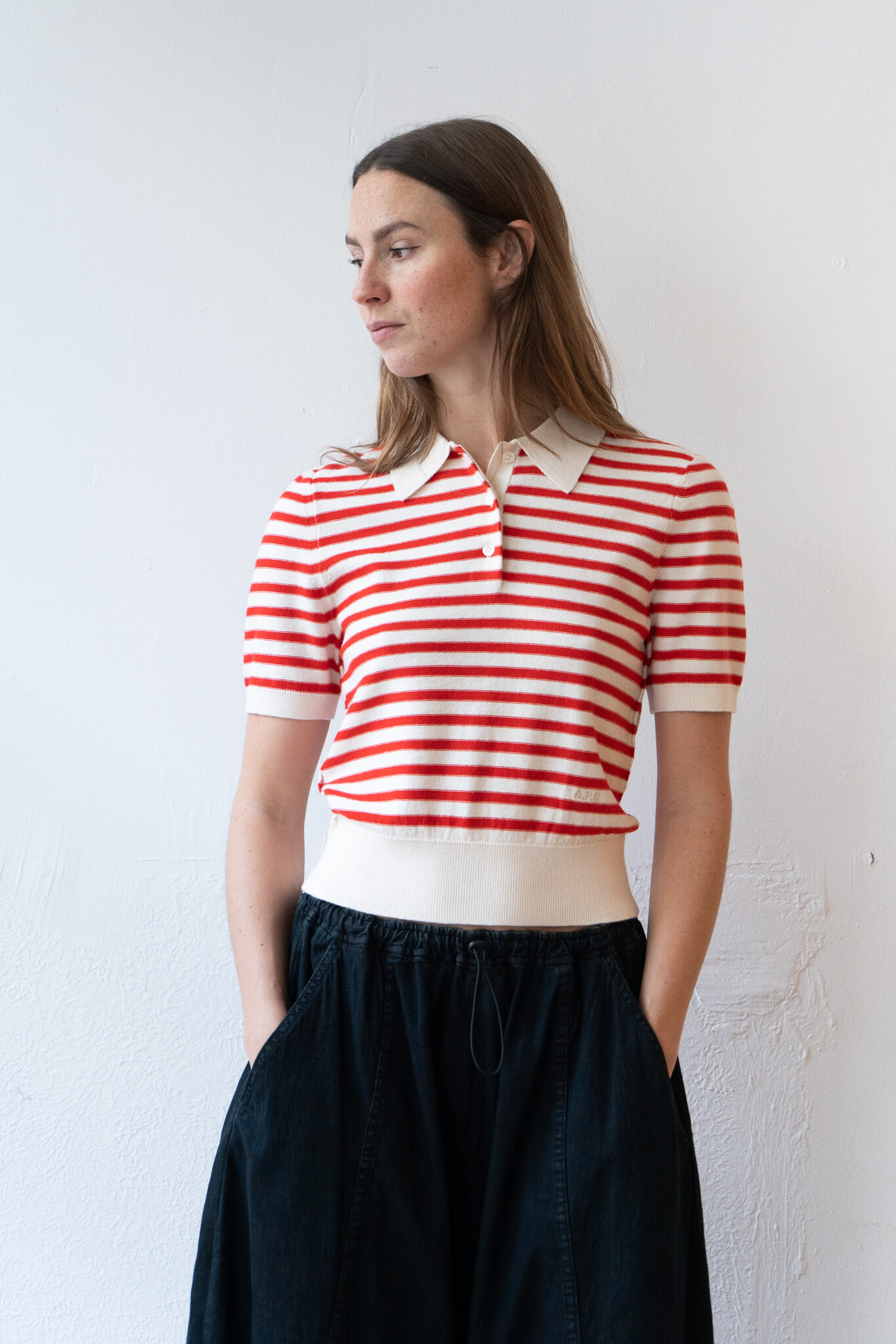 Polo Shortsleeve Ecru Rouge Stripes