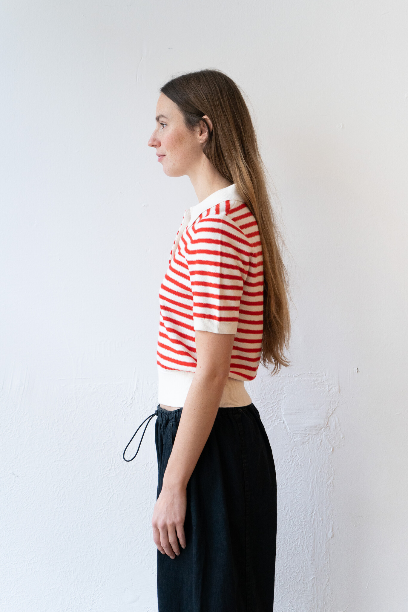 Polo Shortsleeve Ecru Rouge Stripes