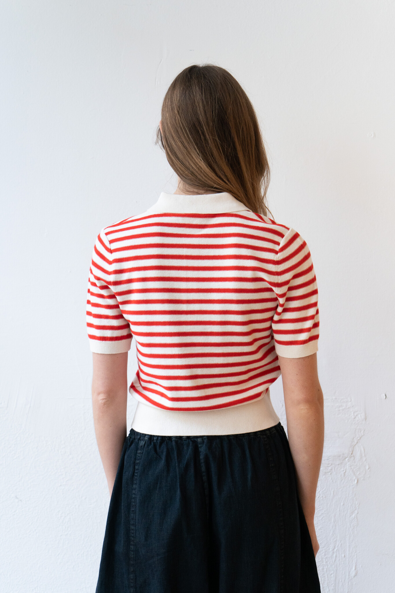 Polo Shortsleeve Ecru Rouge Stripes