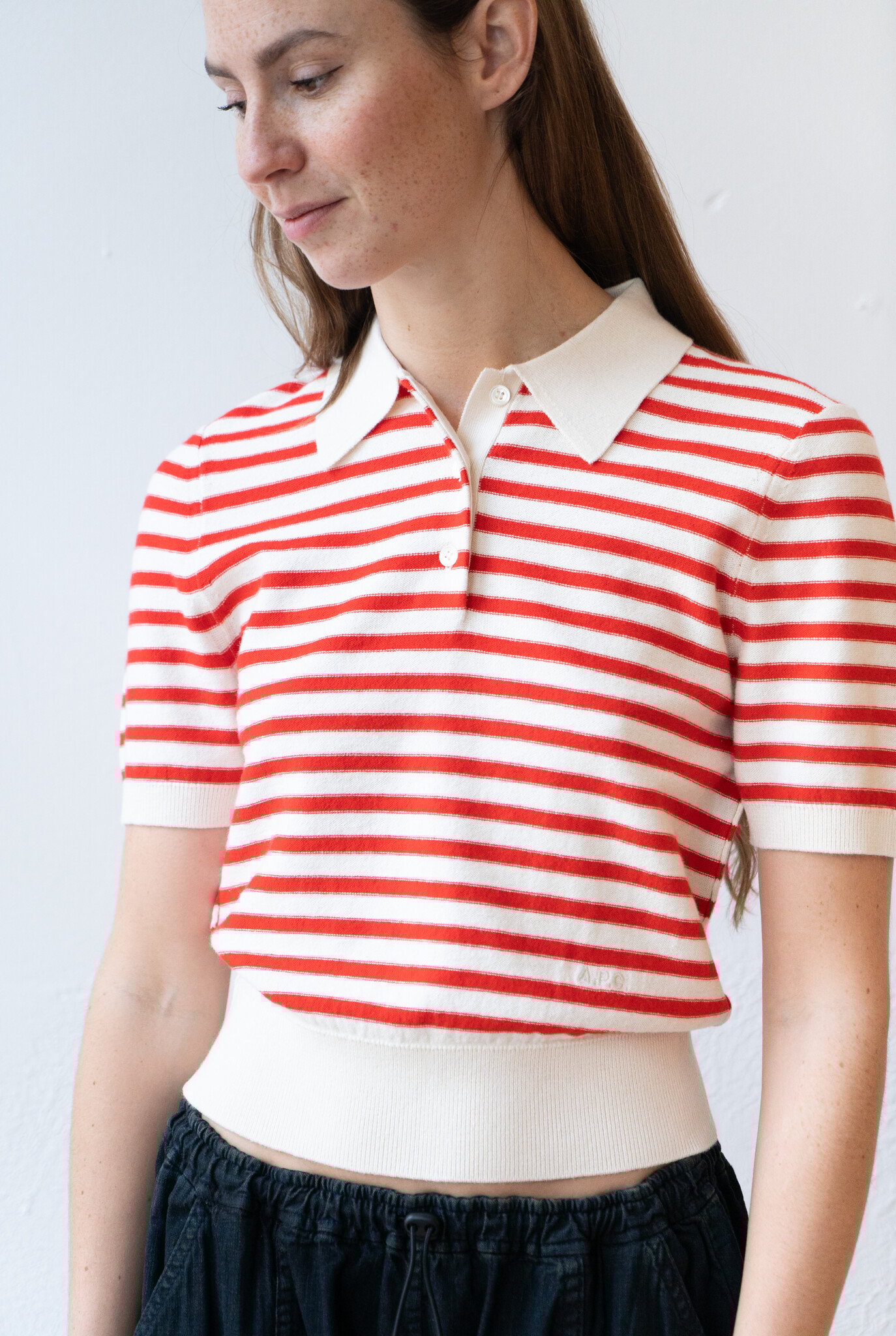 Polo Shortsleeve Ecru Rouge Stripes