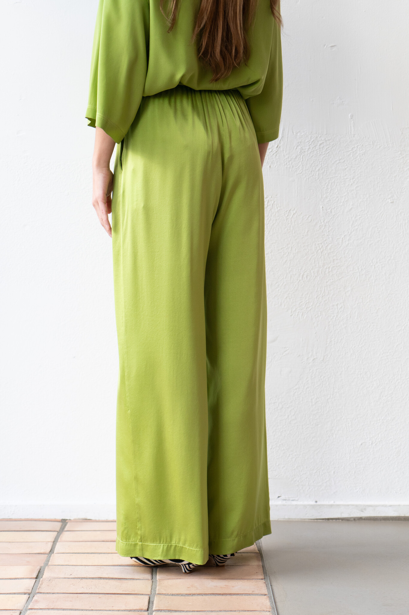 Shiny Silk Satin Loose pants Aloe