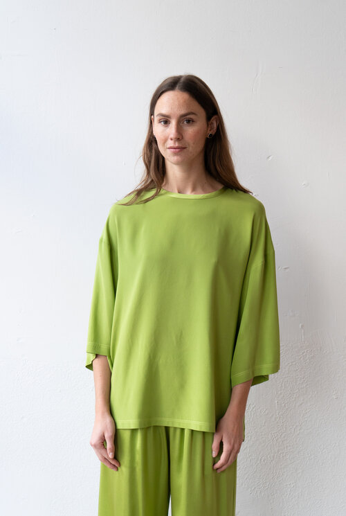 Matte Silk Satin Oversized T-shirt Aloe