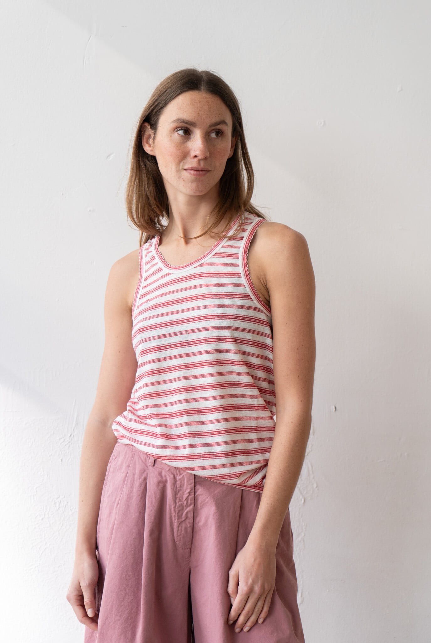 Sleeveless Top Ecru Rouge Stripes