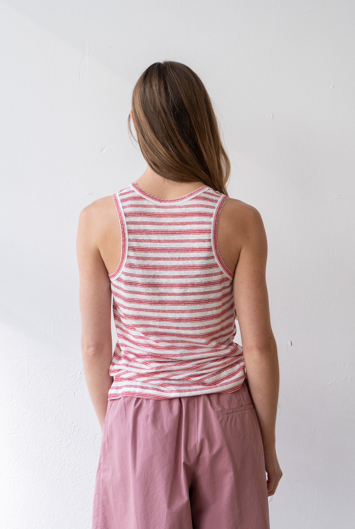 Sleeveless Top Ecru Rouge Stripes