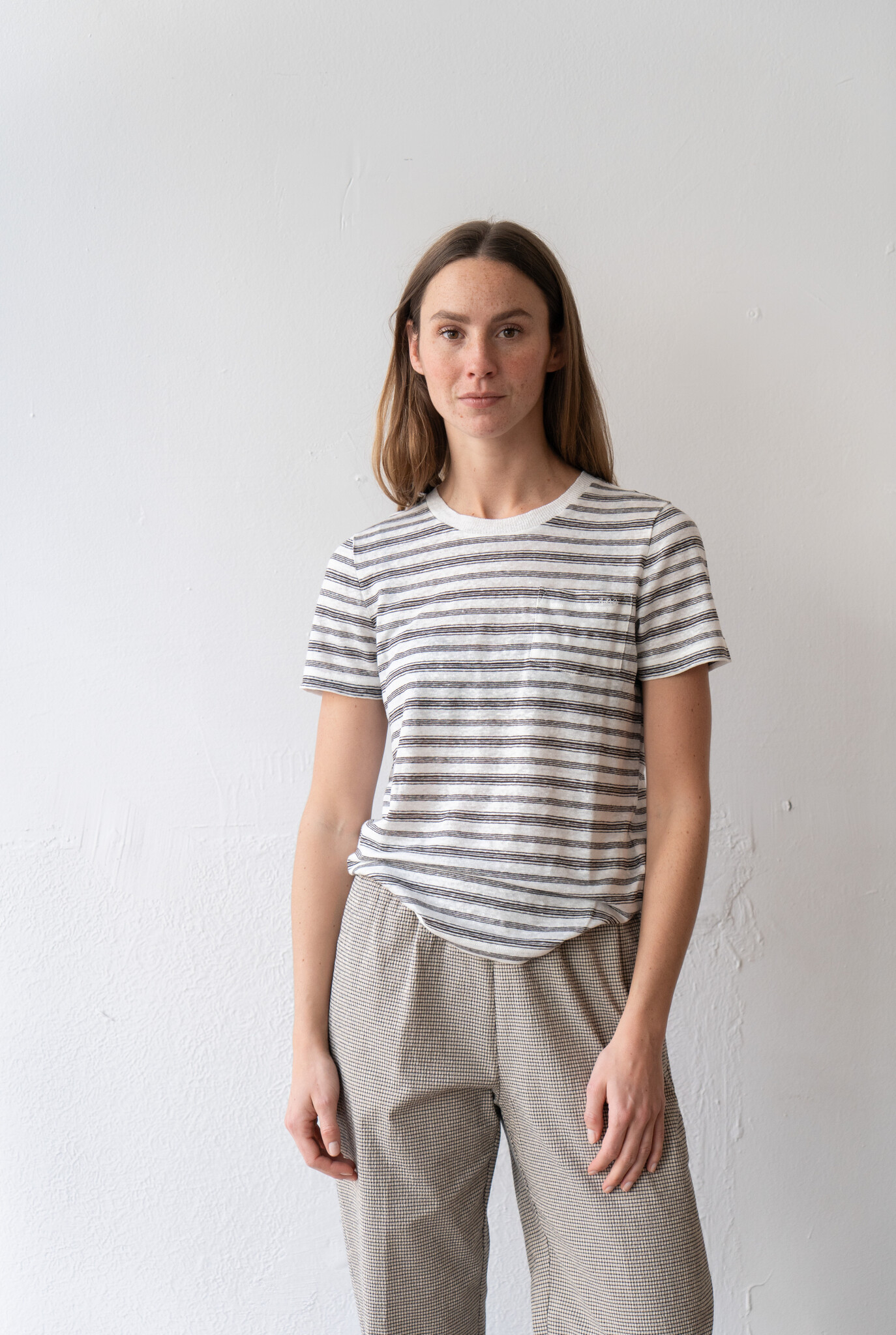 Shortsleeve Top Marron Ecru Stripes