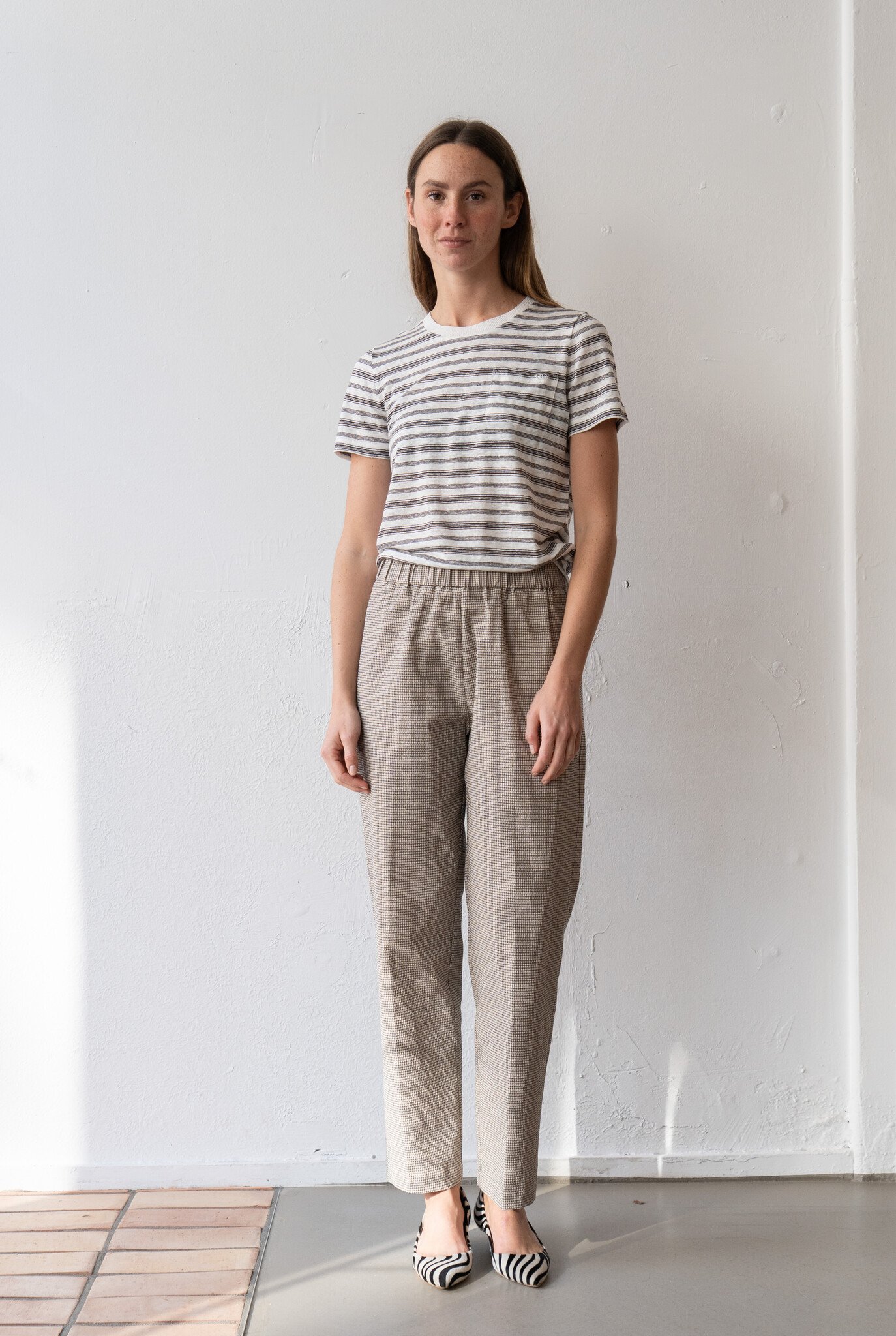 Elastic Band Brown Check Trouser