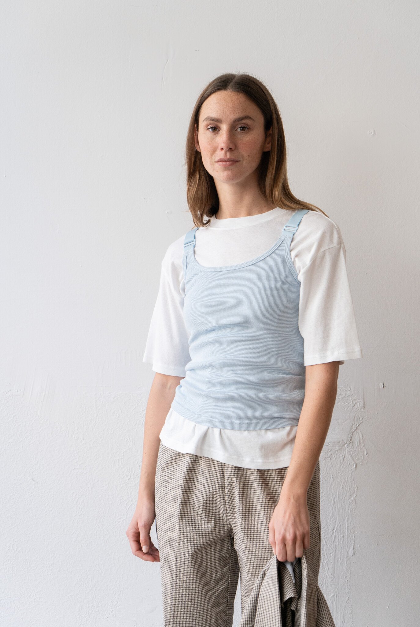 Cotton/Silk Ribbed Camisole Light Blue