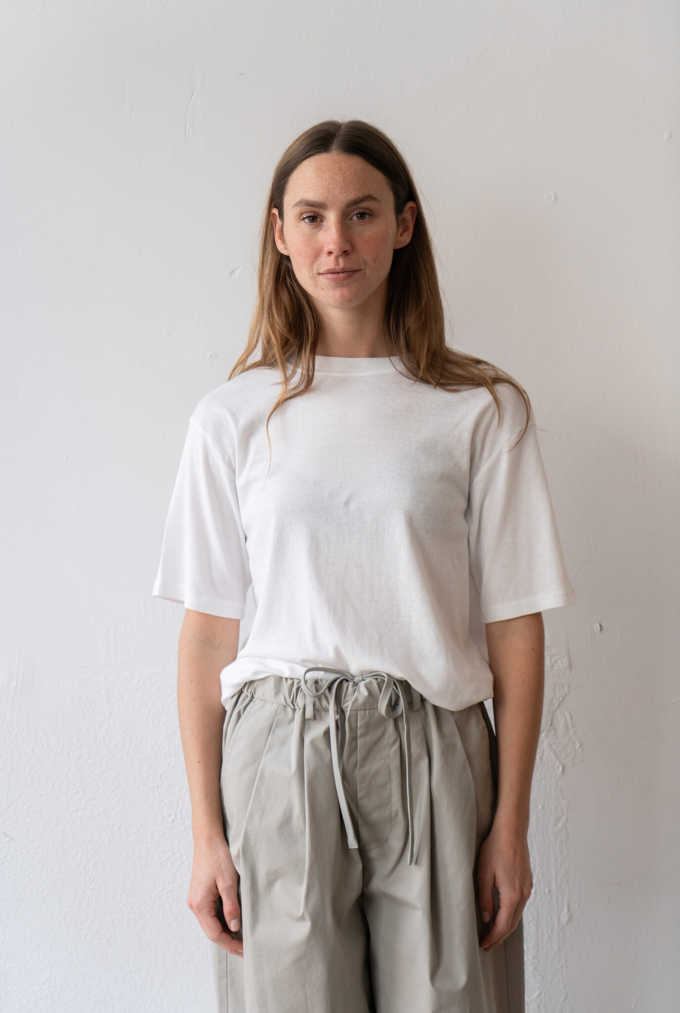 Cotton silk basic loose t-shirt white