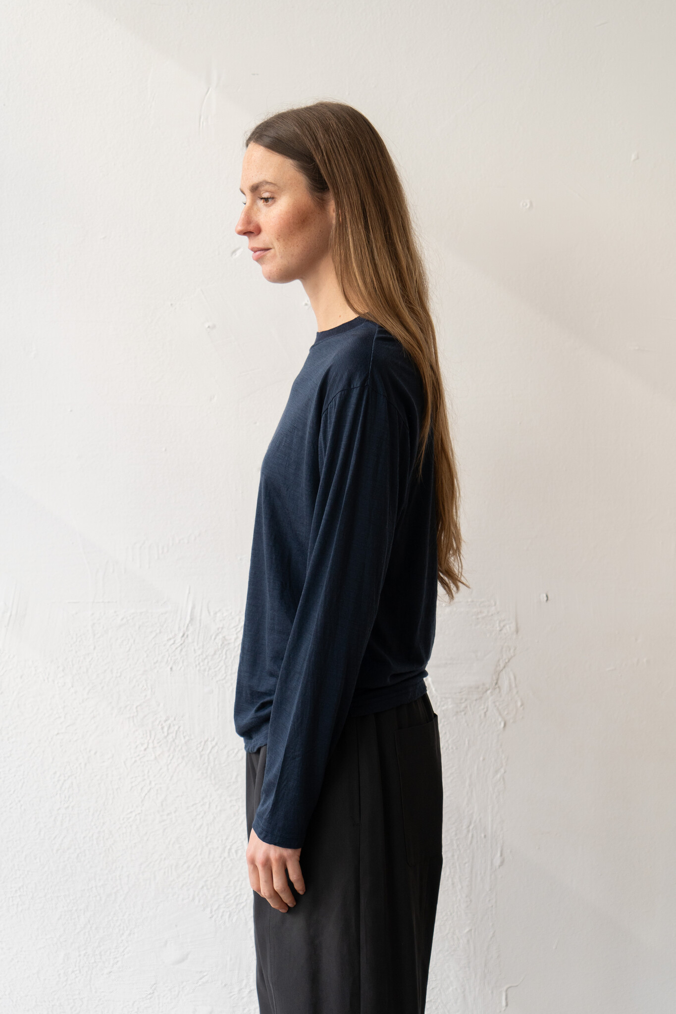 Wool Jersey LS T-shirt Navy