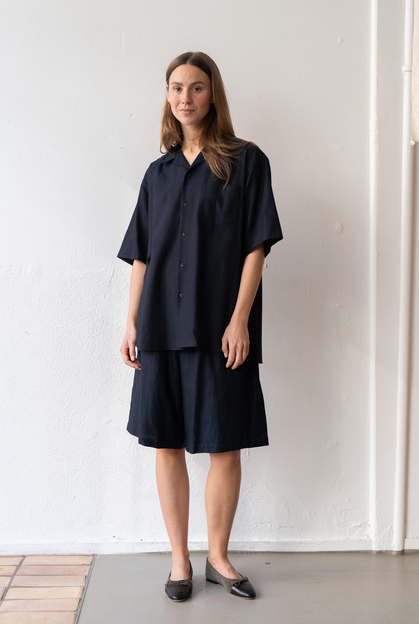 Open Collar Shirt S/S Navy