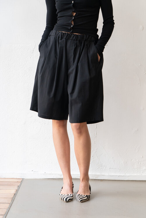 Double Pleated Wide Easy Shorts Black
