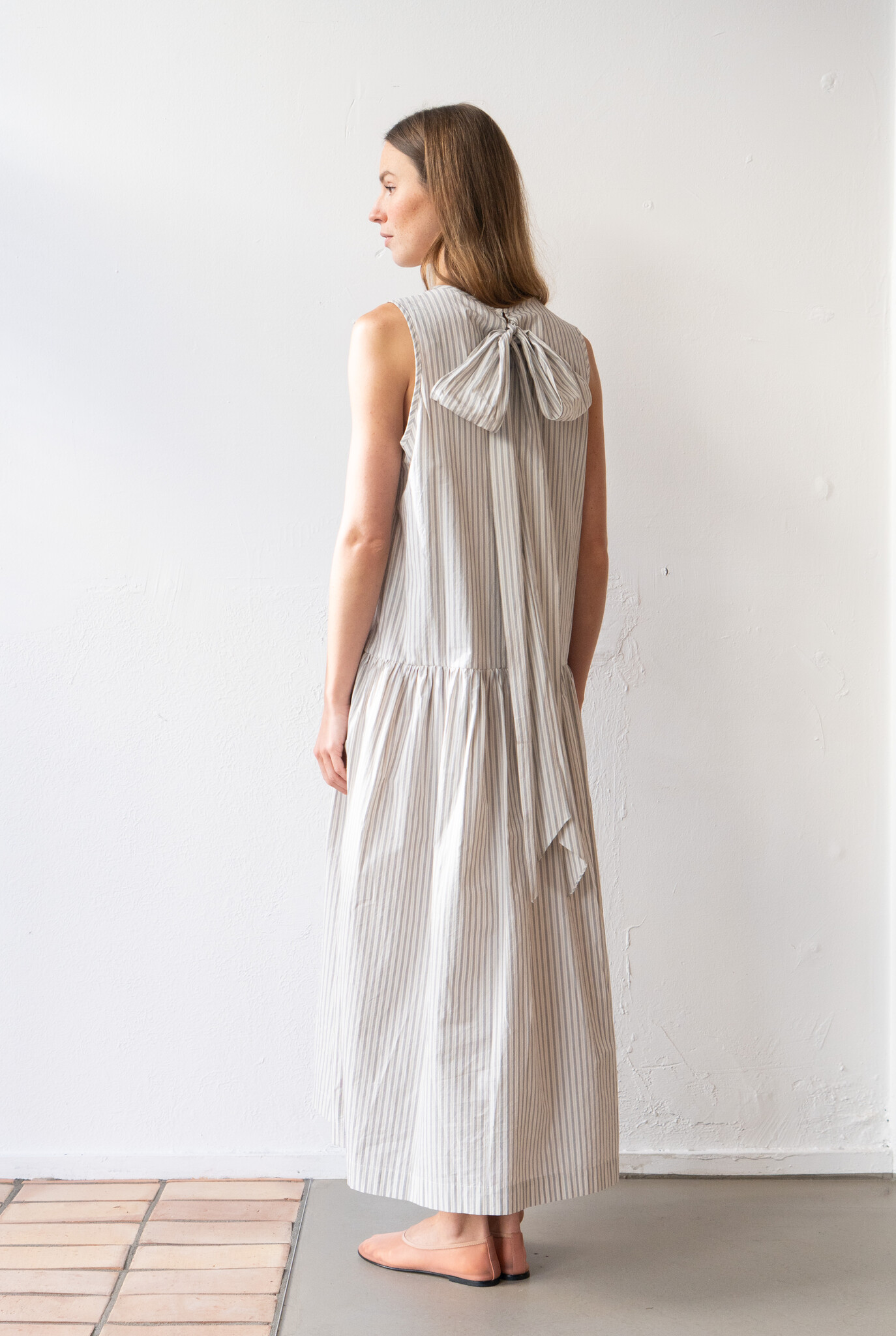 Isabella Dress Natural Navy Grey Stripe