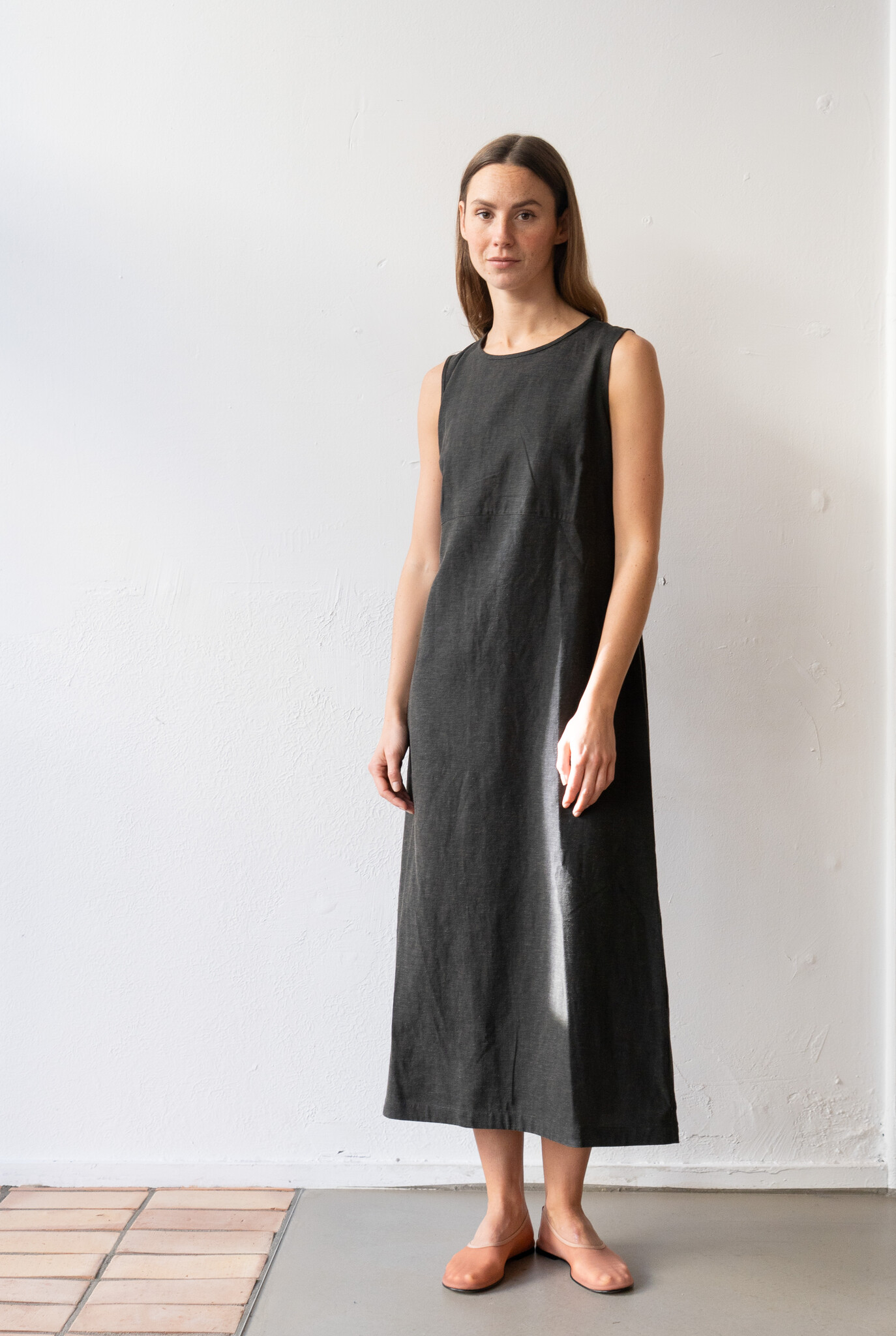 Erika Dress Cotton Linen Dyed Black