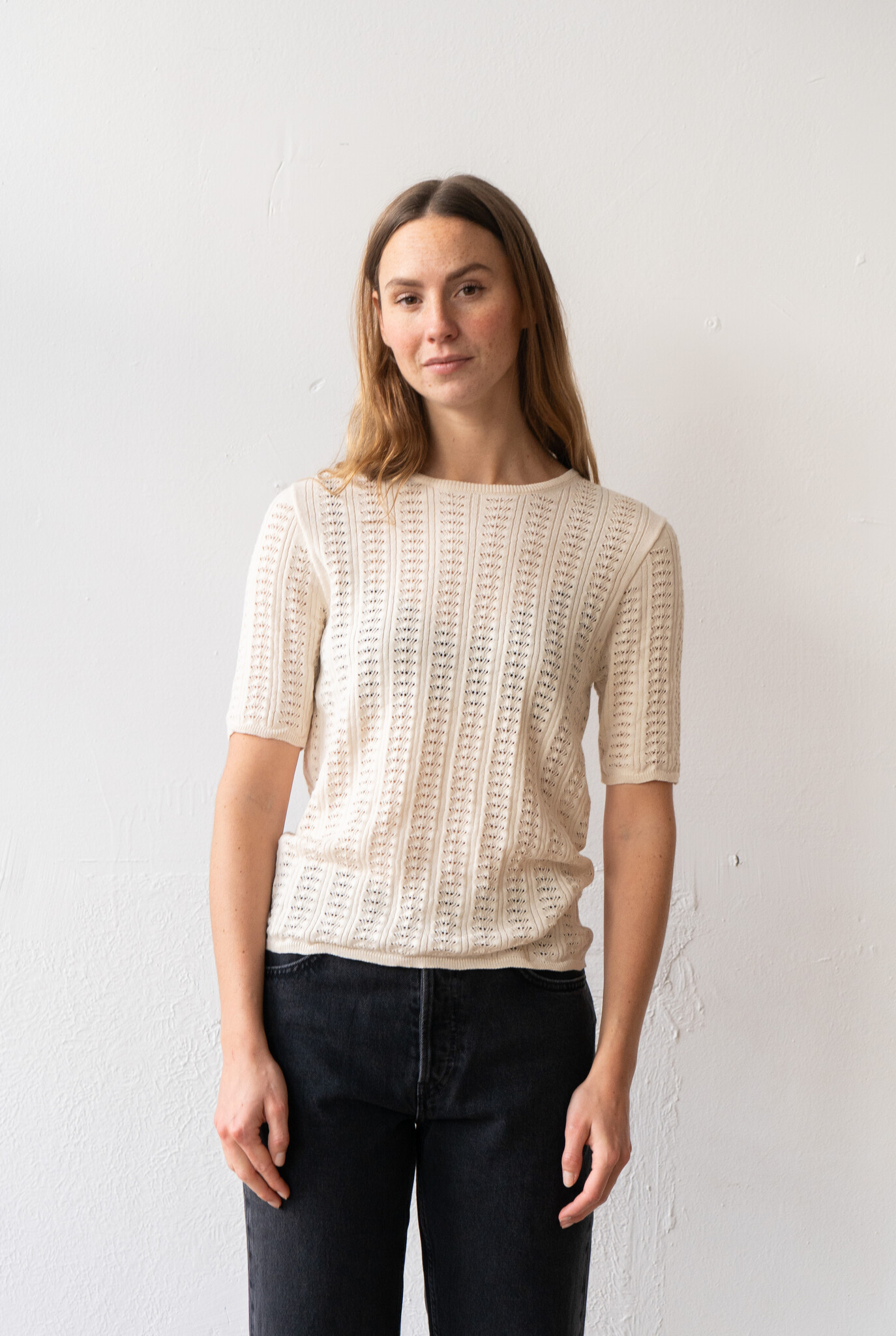 Pointelle SS Womens Tshirt Chalk