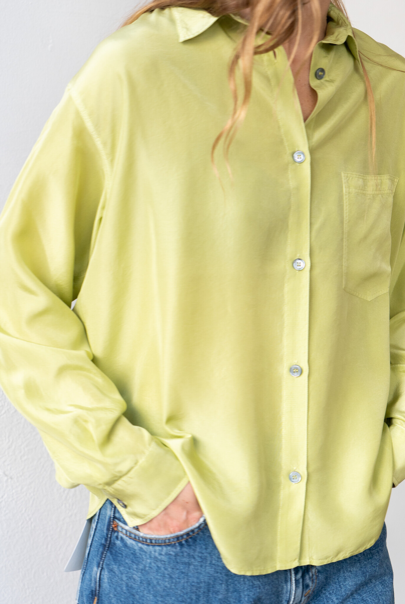 Silk Shirt Apple Green Chest Pocket