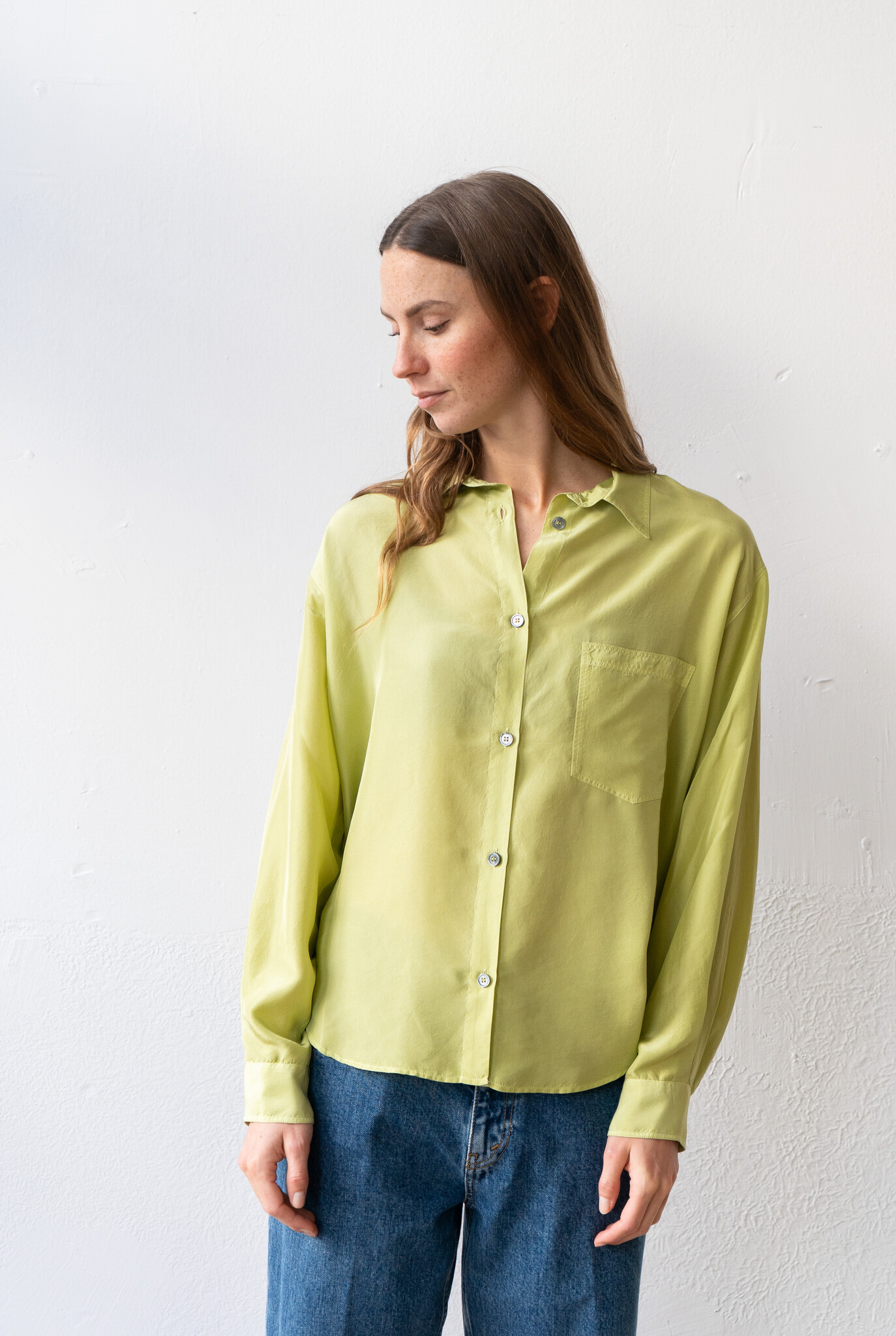 Silk Shirt Apple Green Chest Pocket