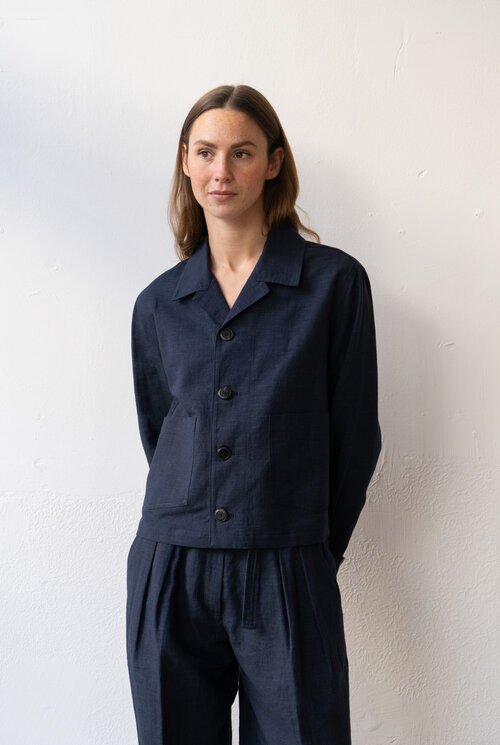 Short Linen 2 Pocket Navy Jacket
