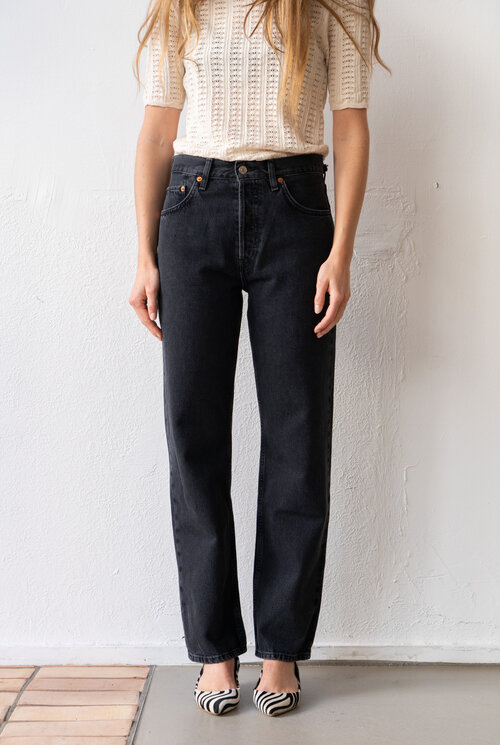 90s High Rise Loose Washed Black