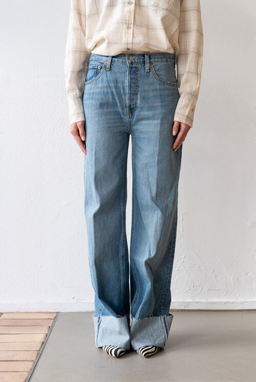 High Rise Wide Leg Cuff Vintage Baker Blue