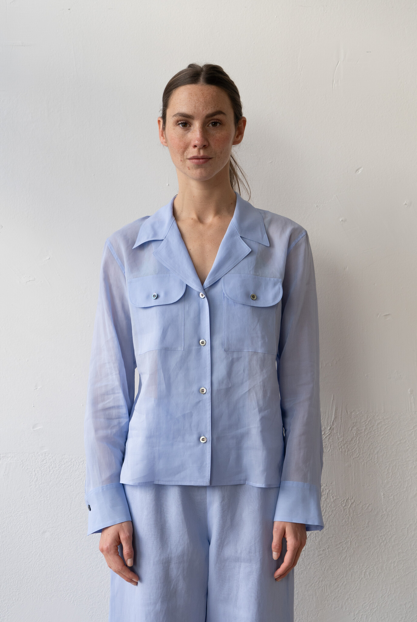 Sheer Double Pocket Shirt Sax