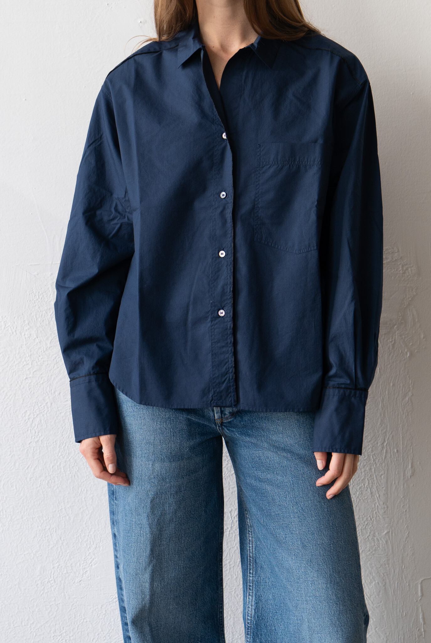 Poplin Navy Shirt Black Piping