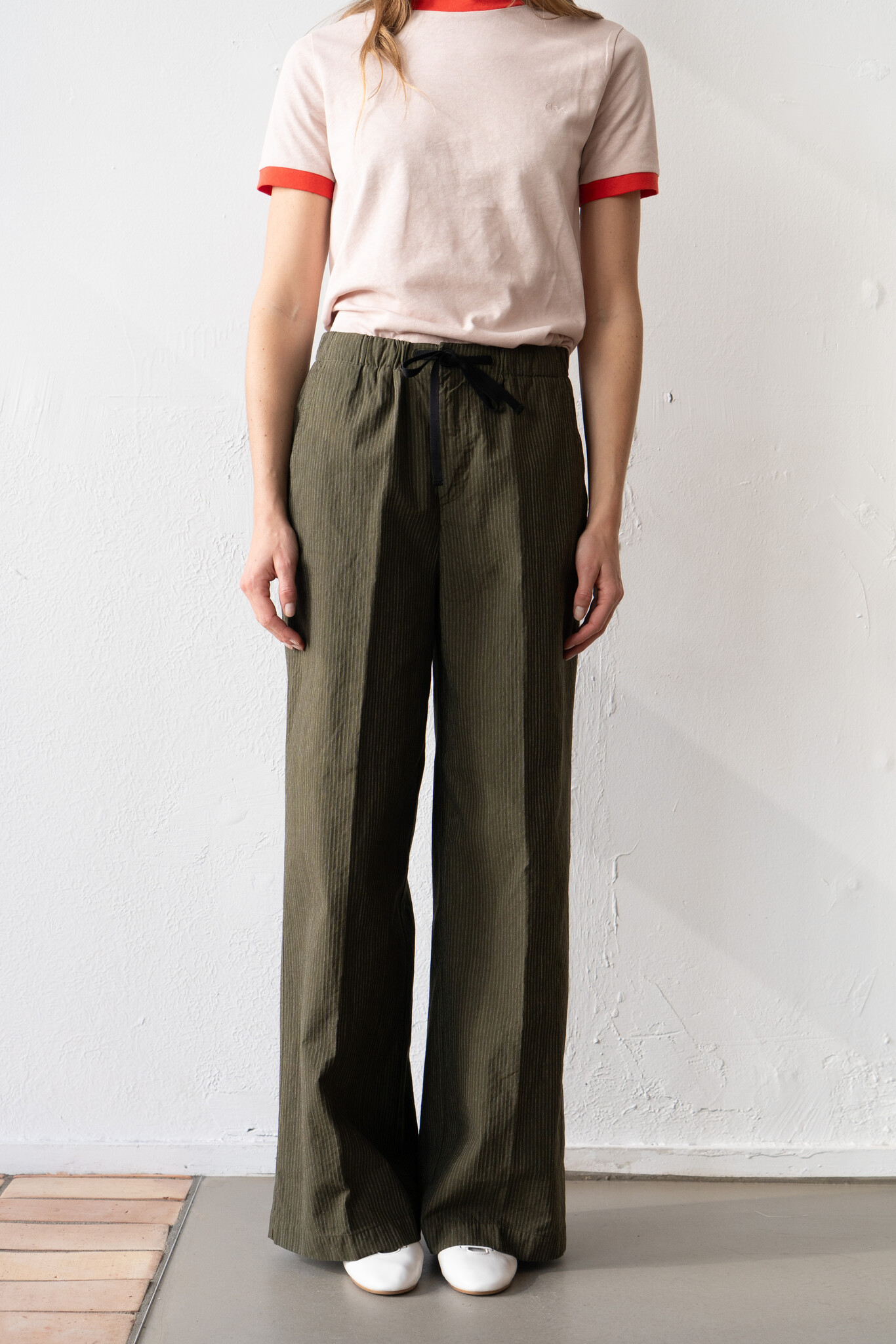 Cotton Moss Green Striped Trouser
