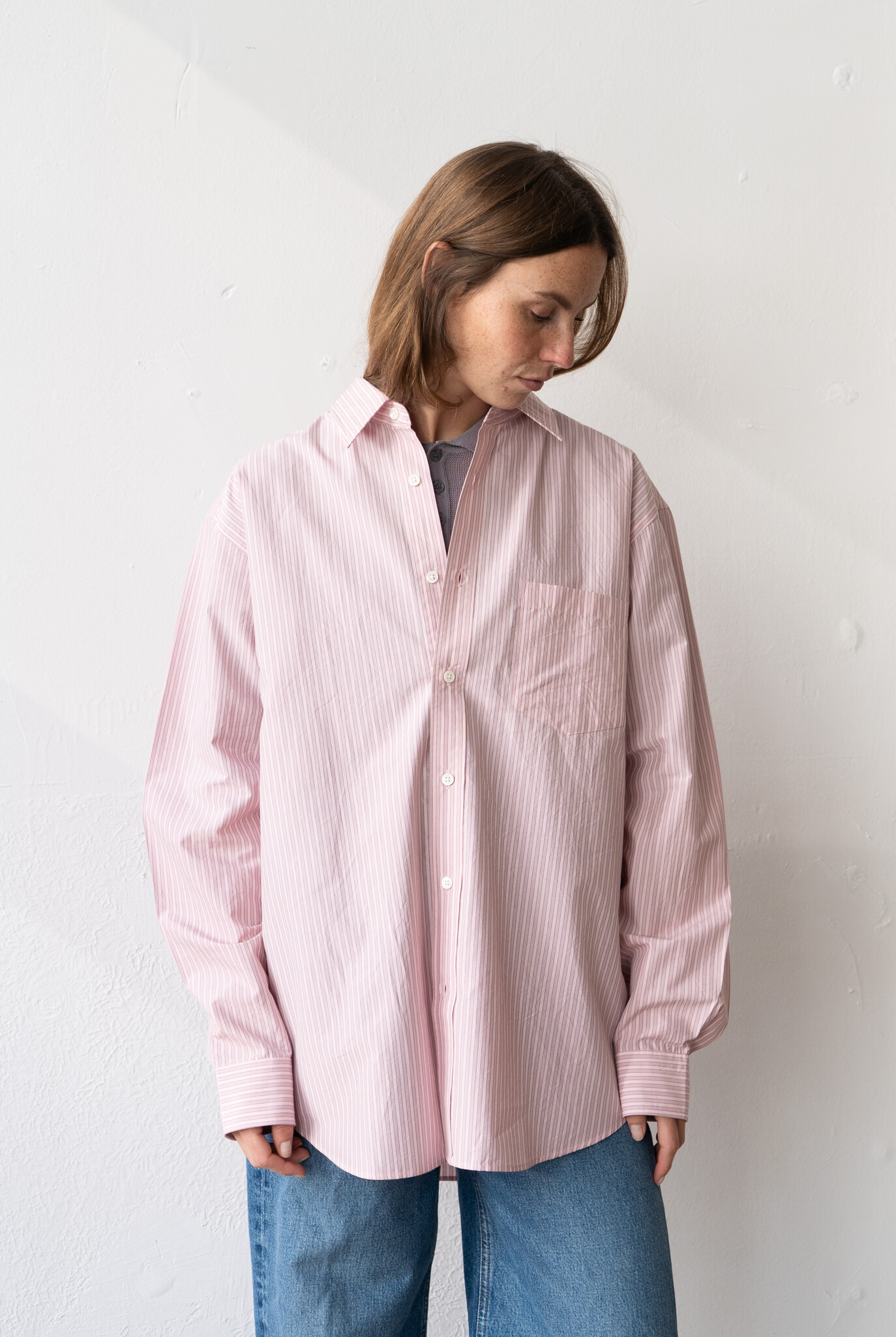 Silk Cotton Stripe Shirt Pink