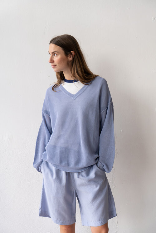 V Neck Sweater Matsa Salvia Blue