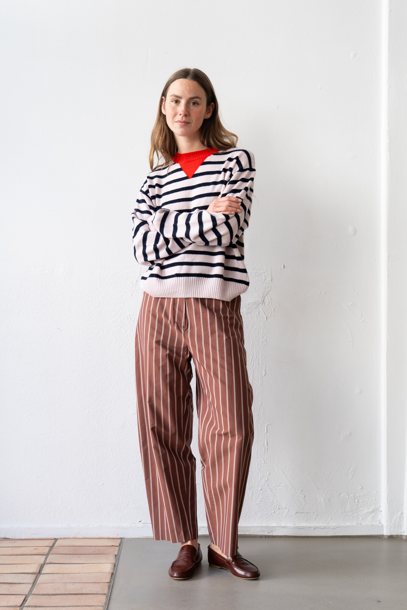 Olga Sweater Pale Pink Navy Red