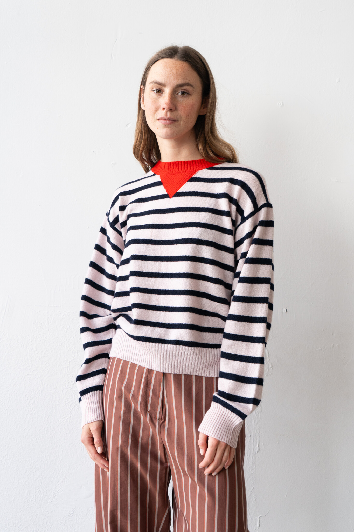 Olga Sweater Pale Pink Navy Red