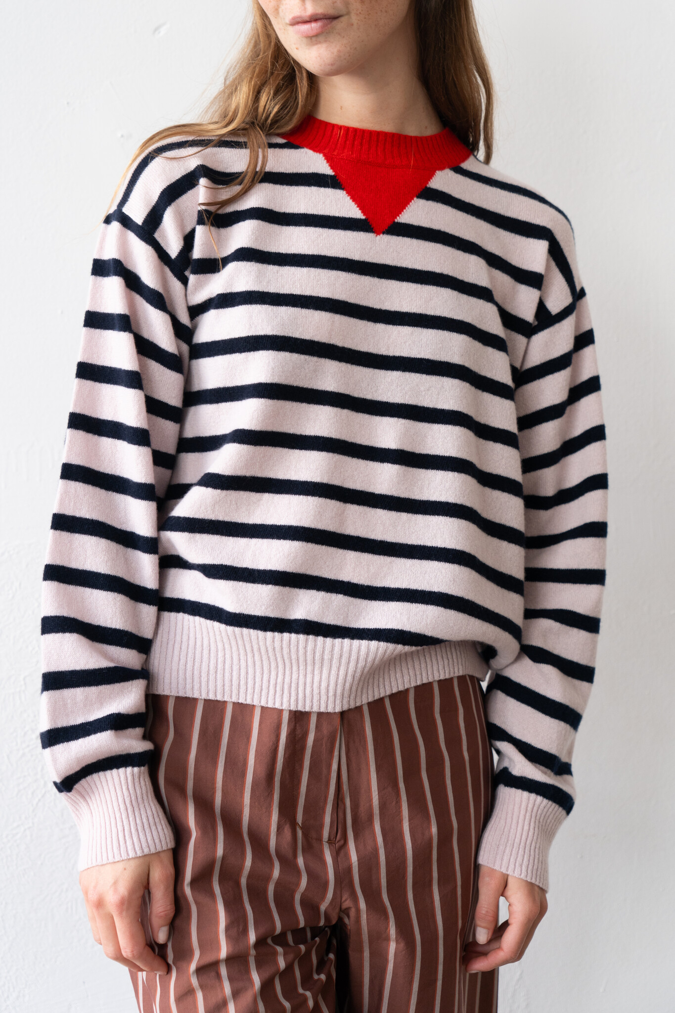 Olga Sweater Pale Pink Navy Red